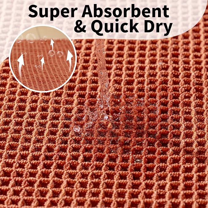 Burnt Orange Bathroom Rug, Fall Waffle Bath Mat Runner, 24" x 72" | Super Absorbent Quick Dry Bath Runner, Washable Waffle Weave, Non Slip Boho Farmhouse Bathroom Fall Decor for Sink or Tub