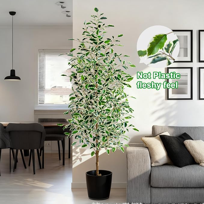 Bailikang 6FT Artificial Ficus Trees Indoor Faux Trees Indoor Fake Floor Plants Tall Artificial Tree with White Pot Faux Tree Fake Indoor Tree Silk Plants Artificial Trees for Home Decor Indoor