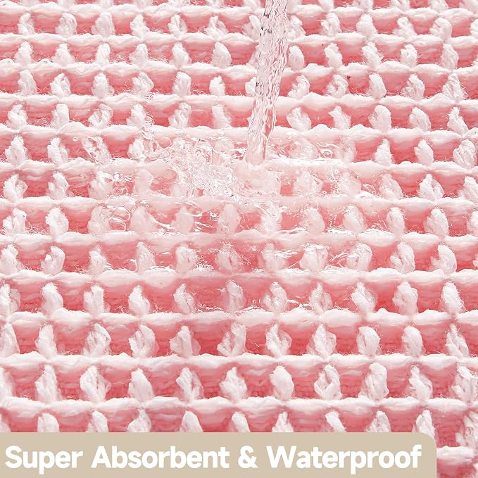 TYUU Light Peachy Pink Bathroom Rugs, Waffle Bath Mat Non Slip Washable Quick Dry Cute Bath Mat Boho Farmhouse Bathroom Decor, 48"x24" Light Peachy Pink