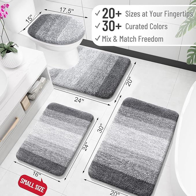 OLANLY Bathroom Runner Rug 45x27, Extra Soft Absorbent Microfiber Bath Rugs | Grey, Non-Slip Quick-Drying Rubber Backing, Machine Washable Long Bath Mat for Floor, Tub and Shower, Home Decor Accessories