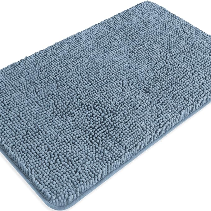 Blue Bathroom Rugs – Absorbent and Washable Bath Mat, Non-Slip, Thick Soft Chenille Bath Rugs for Bathroom Floor, Shower, Sink - 20" x 32"