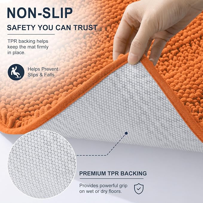 Smiry Thick Small Chenille Bathroom Rugs 24x16, Absorbent Bath Mat, Clay | Quick‑Dry & Machine Washable, Non‑Slip Bath Carpet, Soft Striped Bath Rugs for Tub & Shower, Modern Home Decor Accessories