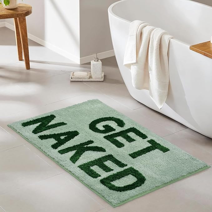 Zeeinx Get Naked Bath Mat Cute Bathroom Rugs Sage Green Bath Mat 18”x47” | Non Slip Absorbent Microfiber Machine Washable Green Cute Bathroom Rugs for Tub and Shower Funny Apartment Decor