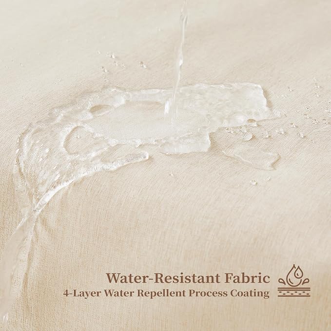 Beige Boho Scalloped Linen Textured Cloth Shower Curtain, 72x72, Cream | 230GSM Waterproof Polyester, Heavy Duty Fabric, 12 Plastic Hooks, Modern Farmhouse Style, Machine Washable, Bathroom Decor
