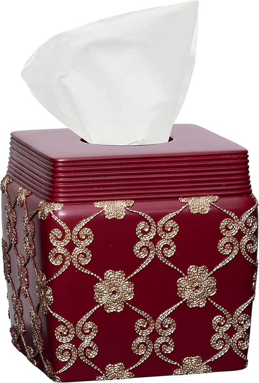 Resin Tissue Box Cover for Modern Home Decor - Minimalist Square Tissue Box Holder for Guest Room, Bedroom, Bathroom, Tabletop & Office - Durable and Aesthetic Tissue Holder, Elegant Rose
