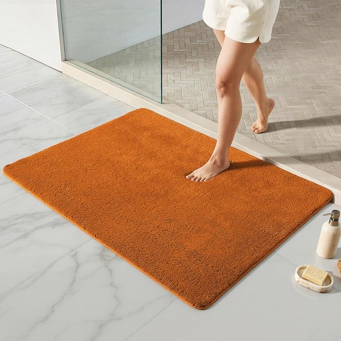 TYUU Large Bathroom Rugs, Ultra Soft Super Absorbent Bath Rugs Non Slip Washable Quick Dry Bath Mat with Rubber Backing for Bathroom Floor, Shower, or Sink, Orange 3' x 4'