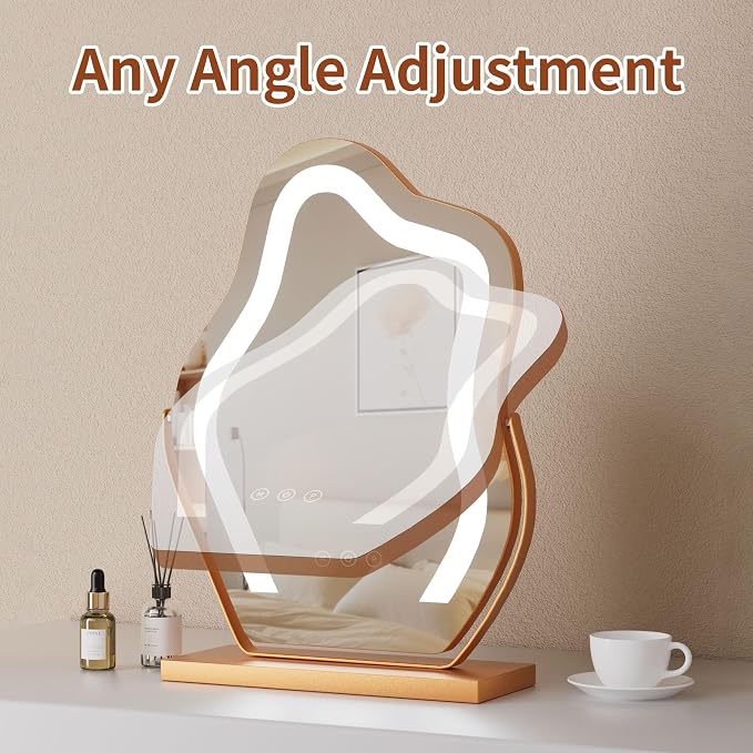12.6''x17'' Makeup Mirror Cloud Shaped Lighted Vanity Mirror | Smart Touch 3 Color Dimmable Memory 360° Rotation Gold Metal Frame Plug-in AC Power Tabletop Vanity Mirror Women Gift