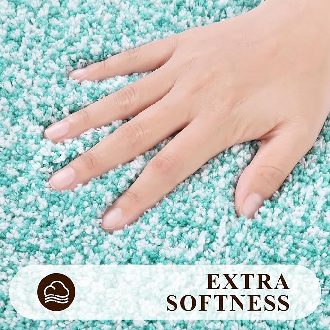 Pauwer Bathroom Rugs Sets 2 Piece, Non Slip Washable Bath Mat, Teal | Soft Plush Microfiber, Super Absorbent Floor Carpet, Quick Dry, Shaggy Shower Rug Runner
