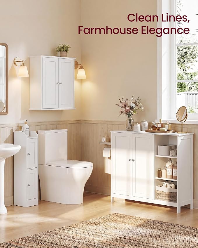 VASAGLE SIREN Collection Bathroom Wall Cabinet, Hanging Storage | Bathroom storage cabinet, for medicines, farmhouse, 2 adjustable shelves, 7.9 x 17.7 x 23.6 Inches
