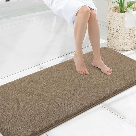 Smiry Memory Foam Bath Mat 59x20, Extra Soft Absorbent Bathroom Rugs | Camel Quick Dry, Machine Washable Bath Mats for Bathroom, Shower, Tub and Home Decor Accessories