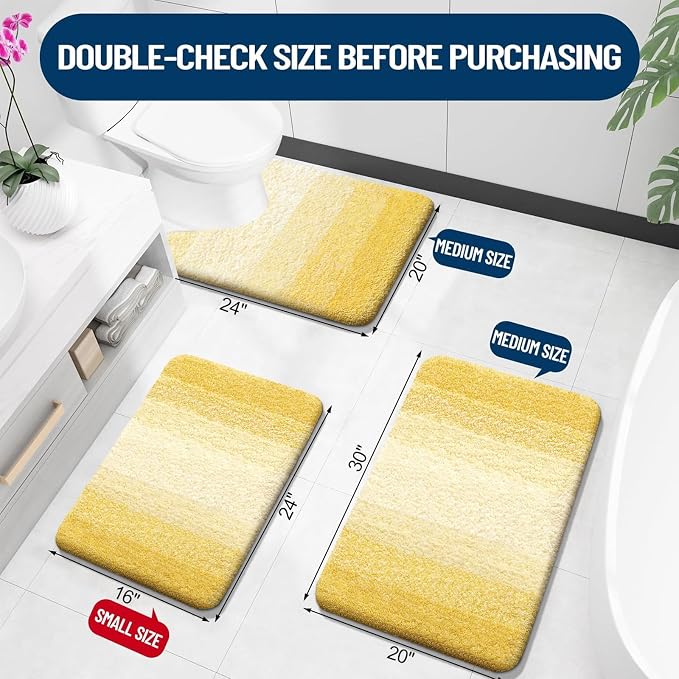 OLANLY Bathroom Runner Rug 47x20, Extra Soft Absorbent Microfiber Bath Rugs | Yellow, Non-Slip Quick-Drying Rubber Backing, Washable Long Bath Mat for Floor, Tub and Shower, Home Decor
