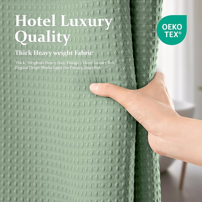 Stall Waffle Shower Curtain 256 GSM Heavy Fabric 54x72 Sage Green | 54 Inch Wide, Thick Polyester Cloth, Weighted Hem, Water Repellent, Washable Hotel Shower Curtain Set for Bathroom 10 Hooks