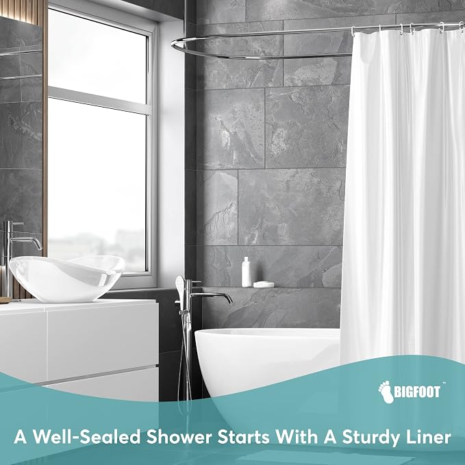BigFoot Shower Curtain – 72 x 84 PEVA Premium Shower Curtain with Rustproof Metal Grommet and 3 Magnetic Weights – Odor Free and Compatible with Standard Showers, Clear