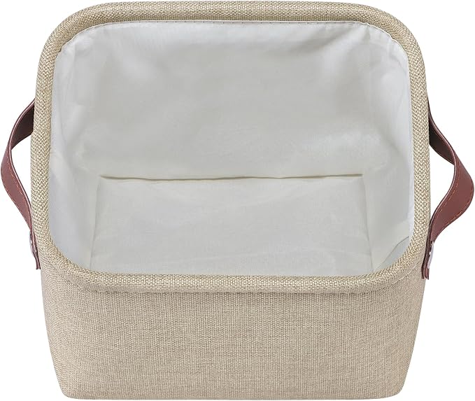 Small Fabric Storage Bins, Mini Storage Cubes, 7.8x6.7x5.9 Inch | Decorative Storage Basket, Collapsible Storage Organizer, with Handles, For Desk Shelves Makeup, 4-Pack, Brown