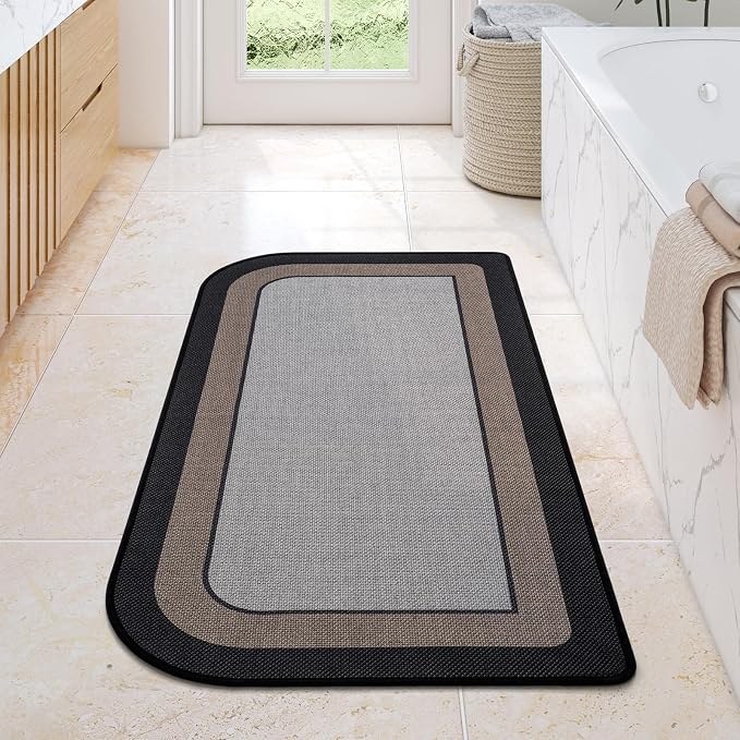 Bathroom Runner Rug, Long Thin Bath Mat Fit Under Door, Grey 24x48 | Quick Dry Absorbent, Rubber Backing Washable Large Bathmat, Shower Mat for Bathroom Floor, Tub and Outside Shower