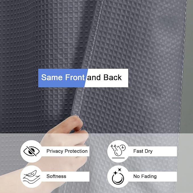 Stall Fabric Shower Curtain Set - 36x72, Waffle Weave 230GSM Heavy Duty Small Stall Shower Curtains for Narrow Stall Size, Machine Washable Bath Curtain with 12 Plastic Hooks, 36x72 Inch, Grey