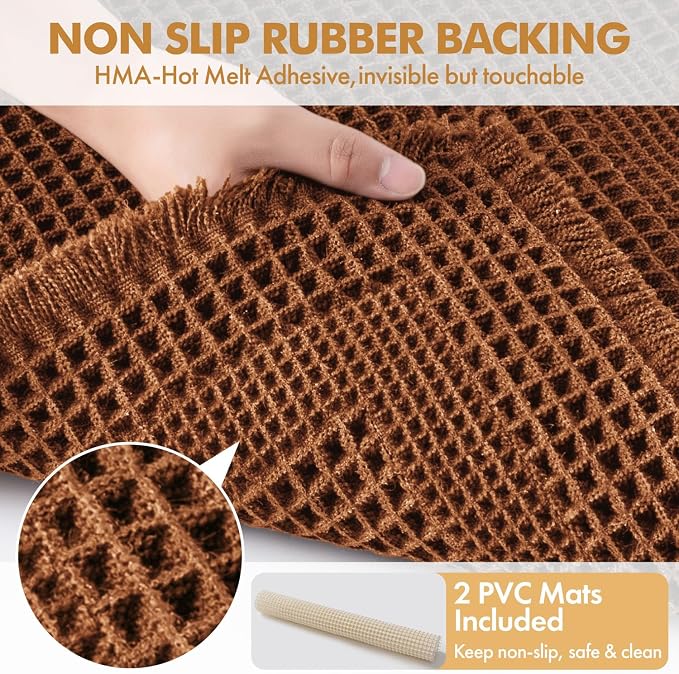 MIULEE Fall Terracotta Set of 2 Waffle Bathroom Rugs Boho Bath Mat 17x24 in | Looped Design, Super Absorbent, Non Slip, Washable, Ultra Soft, Rubber Backed, Bathroom Mats for Floor Tub Shower, Fall decor