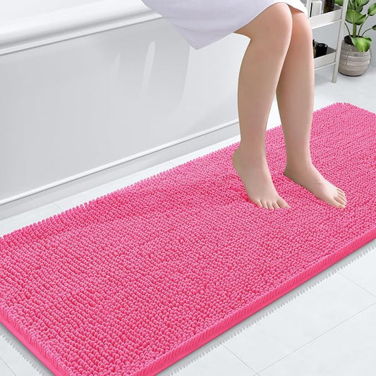 OLANLY Bathroom Runner Rugs 59x24, Extra Soft Absorbent Chenille Bath Rugs | Hot Pink, Quick-Drying Rubber Backing, Washable Long Bath Mat for Bathroom Floor, Tub and Shower, Home Decor Accessories