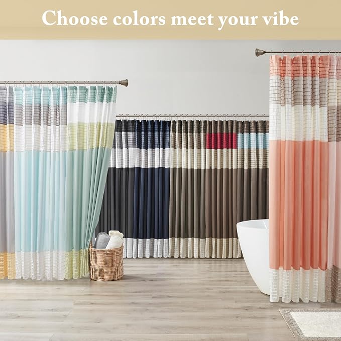 Madison Park Bathroom Shower Curtain, 72 x 84 Extra Long, Faux Silk, Yellow | Modern Classic, Light Sheen, Pieced, Striped, Microfiber, Machine Washable, OEKO-TEX Certified, Amherst