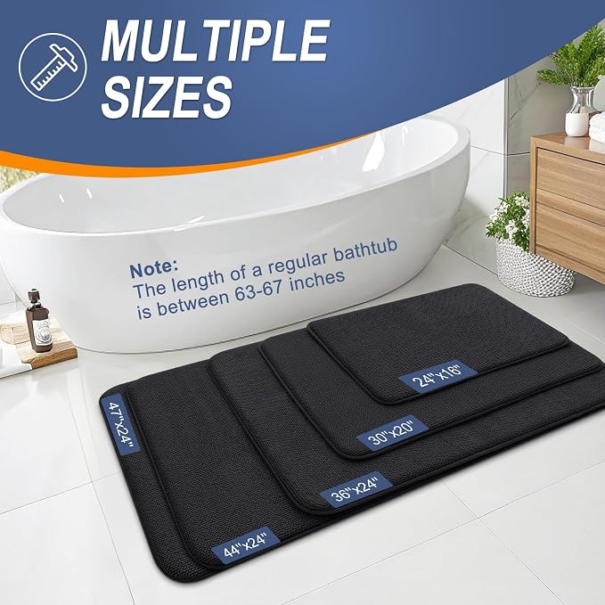 OLANLY Memory Foam Bathroom Runner Rugs 59x20, Absorbent Long Mat, Black | Soft Quick Dry Bath Rugs, Non-Slip Carpet, Machine Washable Mat for Bathroom Floor, Tub and Shower, Home Decor Accessories