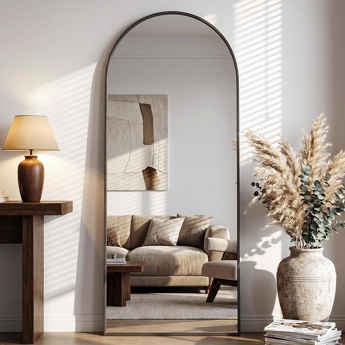 Full Length Mirror, 71" x 28" Arched Full Body Mirror Large Standing Floor Mirrors, Mirrors for Bedroom, Bathroom, Living Room Standing or Wall Leaning, Black
