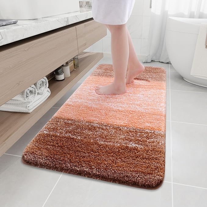 Arotive Microfiber Bathroom Rugs, Shaggy Soft Absorbent Bath Rug, 47x24 | Orange, Rubber Backing Thick Plush Machine Washable Dry Bath Mats for Bathroom, Tub and Shower, Rectangular