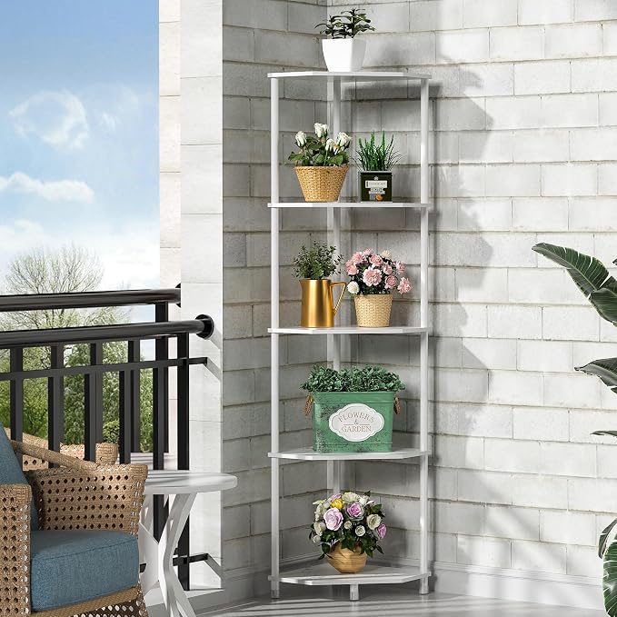 5 Tier Corner Shelf Stand, 50.2", Marble White | Metal Frame, Bathroom Kitchen Shelf Organizer Storage, Small Corner Shelf for Bedroom Living Room Decor Accessories