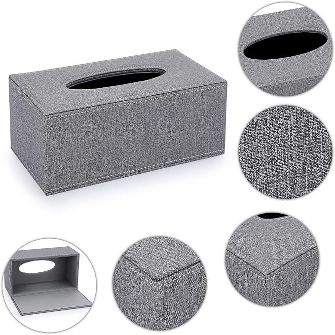 Sumnacon Tissue Box Cover Rectangle Linen Tissue Box, Stylish Tissue Box Holder with Magnetic Bottom,Decorative Tissue Cover for Bathroom Living Room Toilet Table Desk Office Car, Grey | Elegant Tissue Box Cover Rectangular,Decorative Tissue Covers for...