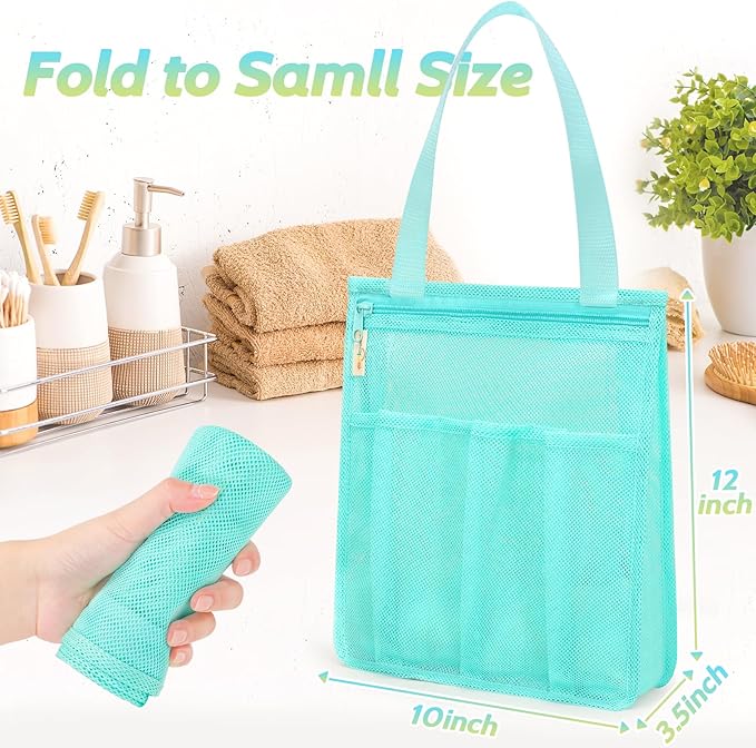 famichan Mesh Shower Caddy Portable, Gym Travel Camp Dorm Room Essentials for College Student Boy Girl, Bathroom Shower Bag - Blue