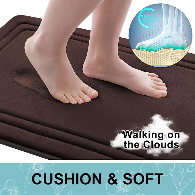 Grandaily Memory Foam Bath Mat Rug 30x20, Ultra Soft, Non-Slip and Absorbent Bathroom Rugs, Machine Wash Dry, Comfortable Bath Carpet for Bathroom Floor, Tub and Shower, Brown