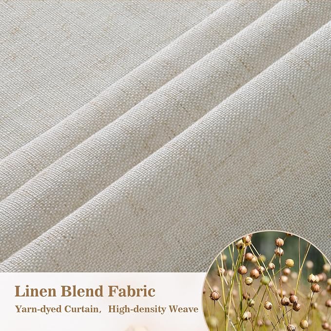 Yinhua Farmhouse Shower Curtain with Ruffle, Vintage Linen Extra Long Shower Curtains for Bathroom, Beige Striped Bath Curtain with 12 Hooks, Heavy Duty Waterproof Washable Cloth, 72" W x 84" L