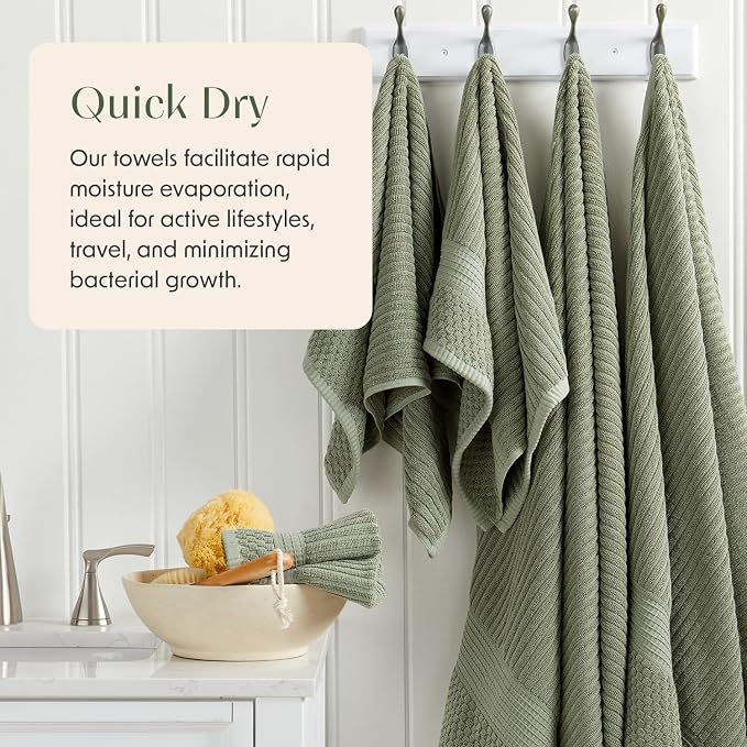100% Cotton Bath Towel Set | 4-Pack | Textured | Green | Absorbent & Quick-Dry Bathroom Towels | Textured and Durable Cotton Towels for Bathroom | OEKO-TEX | Krista Collection