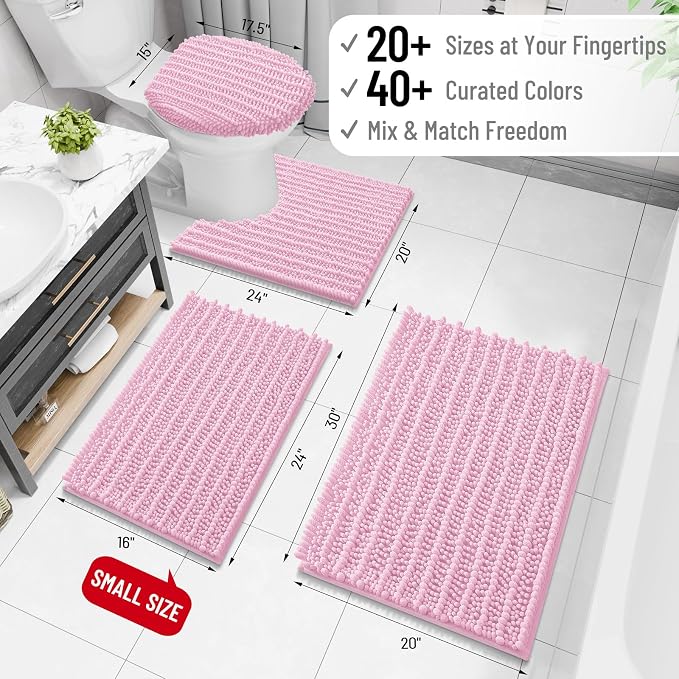 Arotive Bathroom Rugs Mat 30x17, Soft Absorbent Chenille Shaggy Bath Mat | Pink, Machine Wash Dry, Bath Rugs for Bathroom Floor, Tub and Shower, Home Decor Accessories