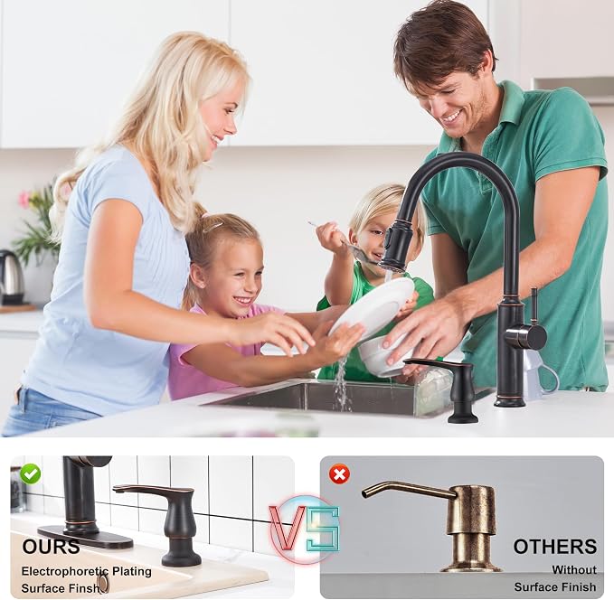 Kitchen Sink Soap Dispenser Oil Rubbed Bronze, G086ORB-G | Under Sink Soap Dispenser with 40" Silicone Extension Tube, Say Goodbye to Frequent Refills