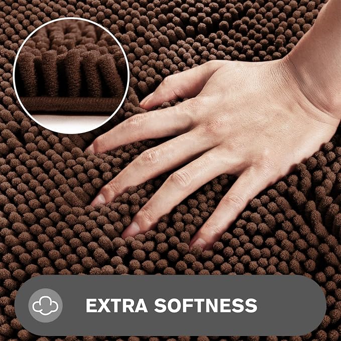 Small Bathroom Rug 12"x18" – Washable and Absorbent Bath Mat, Non Slip, Thick Soft Chenille Bath Rugs for Bathroom, Shower, Sink, Dog mat(Brown)