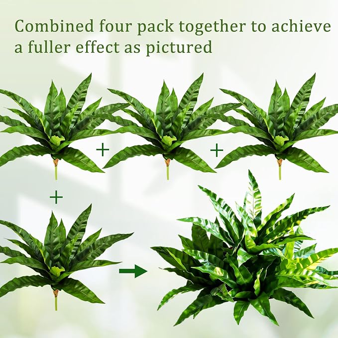 Fake Ferns,Faux Outdoor Plants UV Resistant,3D Real Touch Fake Plants Total 60 Blades,Weatherproof Artificial Plants Outdoor Indoor for Garden Porch Home Office Living Room Decor