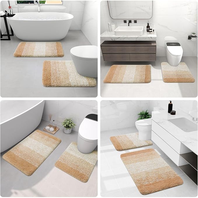 Arotive Microfiber Bathroom Rugs, Shaggy Soft Absorbent Bath Rug, 34x21 | Beige, Rubber Backing Thick Plush Machine Washable Dry Bath Mats for Bathroom, Tub and Shower, Rectangular