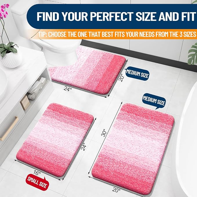 OLANLY Large Bathroom Rugs 44x32, Extra Soft Absorbent Microfiber Bath Rugs | Pink, Non-Slip Quick-Drying Rubber Backing, Machine Washable Plush Bath Mat for Floor, Tub and Shower, Home Decor Accessories