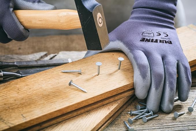 DULFINE Safety Work Gloves for Men & Women, PU Coated Seamless Knit Grip | Smooth Grip on Palm & Fingers, Ideal for Light General Duty Work, Gardening, Landscaping, Construction, Mechanic, Warehouse