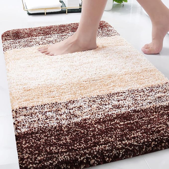 Arotive Microfiber Bathroom Rugs, Shaggy Soft Absorbent Bath Rug, 34x21 | Brown, Rubber Backing Thick Plush Machine Washable Dry Bath Mats for Bathroom, Tub and Shower, Rectangular