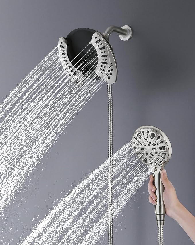 2 in 1 Shower Head with Handheld Combo High Pressure Nickel 2.5 GPM | 7.2" Rain Showerhead and 9 Spray Hand Held Shower, Adjustable Shower Angle, 59-inch Rotatable Stainless Steel Hose
