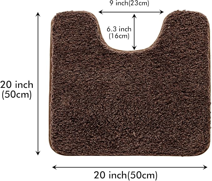 MIULEE Brown Toilet Bathroom Rug U-Shaped Microfiber Bath Mat 20x20 Inch | Absorbent, Non Slip, Quick Dry, Fluffy Bath Rugs for Bathroom Floor Tub Showers, Machine Washable