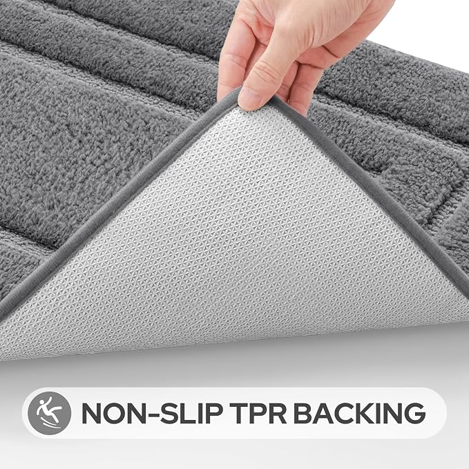 HOMEIDEAS 2 Pieces Large Bathroom Rug, Super Soft and Absorbent Long Rugs, Non Slip and Microfiber Bath Mat for Bathroom Decor (20"x47"+16" x 24", Grey)