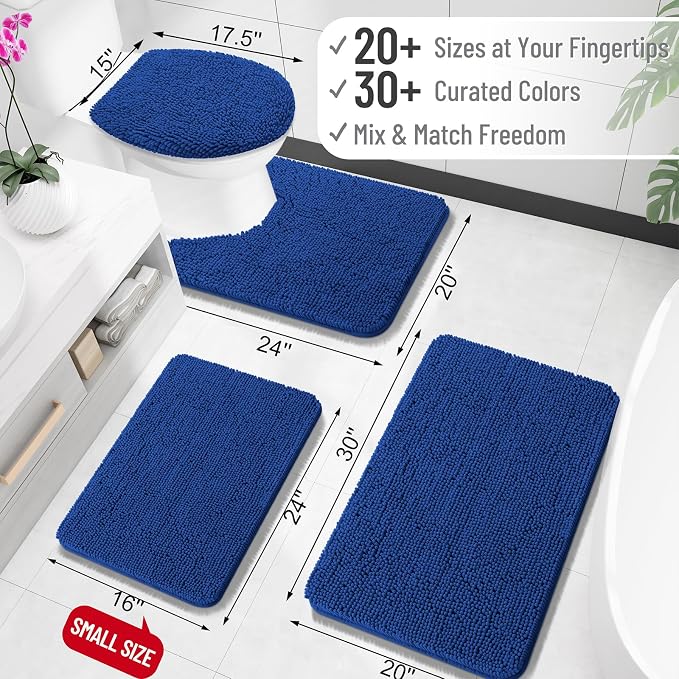 OLANLY Bathroom Rugs 30x20, Extra Soft Absorbent Chenille Bath Rugs | Royal Blue, Quick-Drying Rubber Backing, Machine Washable Bath Mat for Bathroom Floor, Tub and Shower, Home Decor Accessories