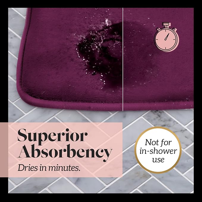Memory Foam Bath Mat Non Slip Absorbent Super Cozy Velvet Bathroom Rug Carpet (22 inches X 42 inches, Eggplant)