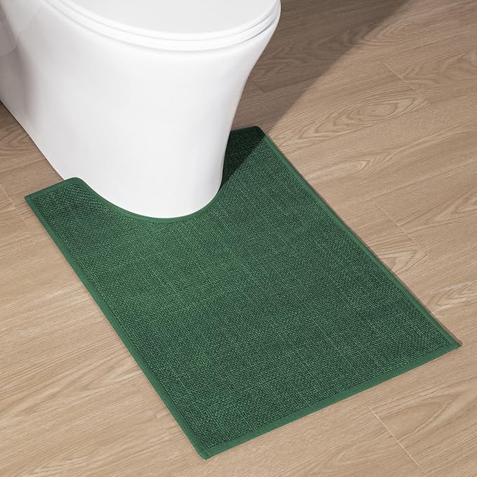 Bathroom Rugs Mat U-Shaped 24x17, Ultra ThinNon Slip Bath Mat Small Quick Dry Absorbent Bath Matfor Bathroom Floor, (Dark Green, U-24"x17")