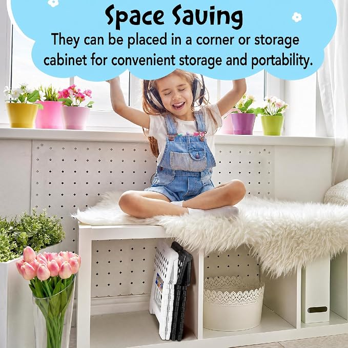 ACKO 9 Inch Folding Step Stool, Non-Slip Foldable Stools for Kids, White | Heavy Duty Collapsible Foot Stool, Lightweight, Holds 300lb for Toddler/Adults Kitchen Bathroom Bedroom Outdoor, with Handle
