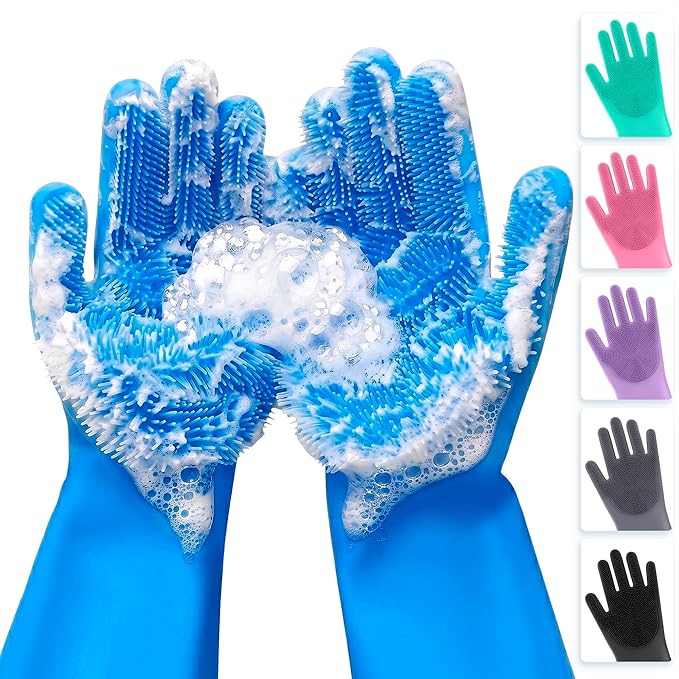 ALPENKOK Silicone Dishwashing Gloves with Scrubber – Non-Slip Silicone Gloves for Washing Dishes | Household Use