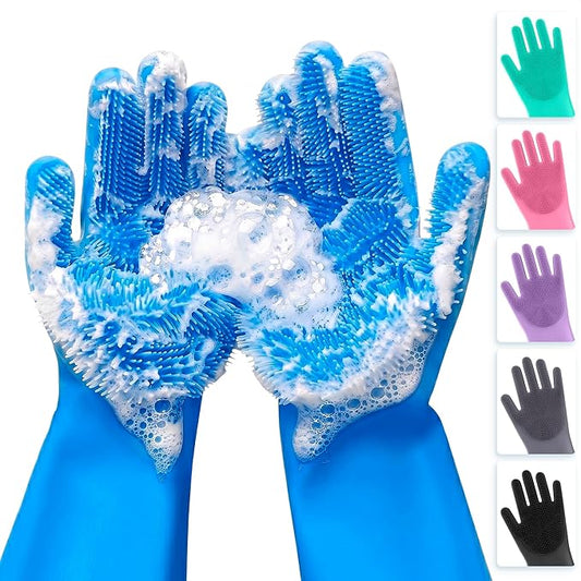 ALPENKOK Silicone Dishwashing Gloves with Scrubber – Non-Slip Silicone Gloves for Washing Dishes | Household Use