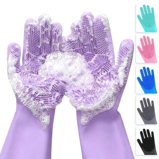 ALPENKOK Silicone Dishwashing Gloves with Scrubber – Non-Slip Silicone Gloves for Washing Dishes | Household Use